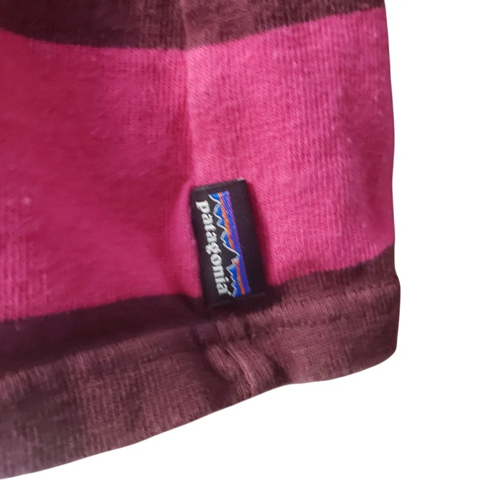 Patagonia Womens Striped Henley Dress L Pink Purple 3/4 Sleeve Organic Cotton - Picture 7 of 8